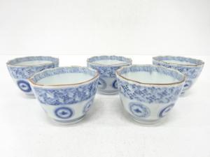 古伊万里　染付　丸紋　蕎麦猪口　5客揃